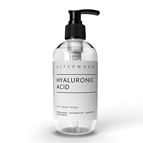 Hyaluronic Acid Serum 8 oz - 100% Pure Organic HA - Anti Aging, Anti Wrinkle - Original Face Moisturizer for Dry Skin & Fine Lines - Leaves Skin Full & Plump - ASTERWOOD NATURALS - Pump Bottle