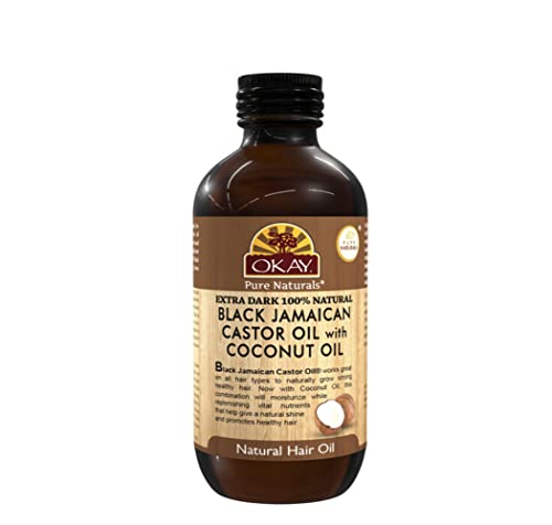 OKAY | Aceite de ricino jamaiquino negro 100% natural extra oscuro con aceite de coco | Para todas las texturas de cabello y tipos de piel | Crecer cabello fuerte y saludable - Hidratar y revitalizar la piel | 4 oz