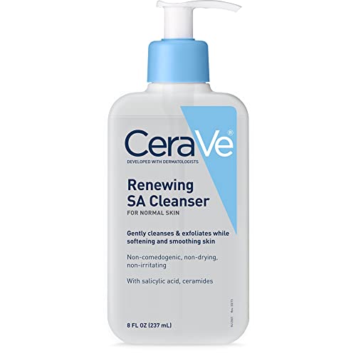 CeraVe Salicylic Acid Cleanser - 8 onzas | Renovación de lavado facial exfoliante con vitamina D para pieles ásperas y con baches | El embalaje puede variar