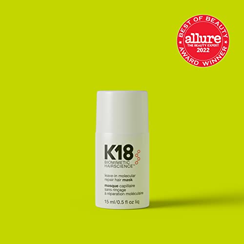 K18 Mascarilla capilar reparadora sin enjuague para reparar el cabello seco o dañado - 4 minutos para revertir el daño capilar causado por la decoloración 15 ml (paquete de 1)