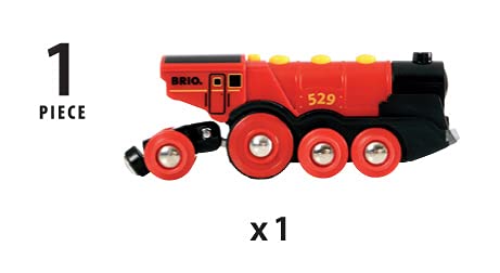 BRIO World 33592 Mighty Red Action Locomotora | Tren de Juguete a Pilas con Efectos de luz y Sonido para niños a Partir de 3 años