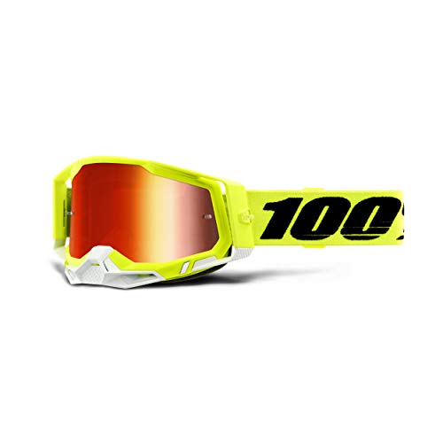 1 00% Racecraft 2 - anteojos protectoras para bicicleta de montaña y motocross, MX y MTB Racing (amarillo, lente roja espejo)