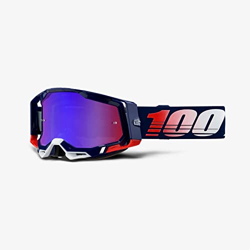 100% Racecraft 2 - Gafas protectoras para bicicleta de montaña y motocross, MX y MTB Racing (República - Lente espejo/azul)