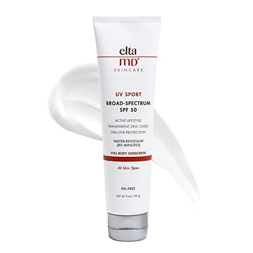 EltaMD Loción de protección solar UV Sport, de amplio espectro SPF 50, fórmula de óxido de zinc a base de minerales, resistente al agua