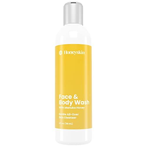 Gentle Moisturizing Organic Face & Body Wash (4 oz) Manuka Honey, Eczema, Psoriasis, Acne, Rosacea, Aloe Vera, Botanicals, No Parabens, No Sulfates, No Fragrance, Non-Allergenic by Honeyskin