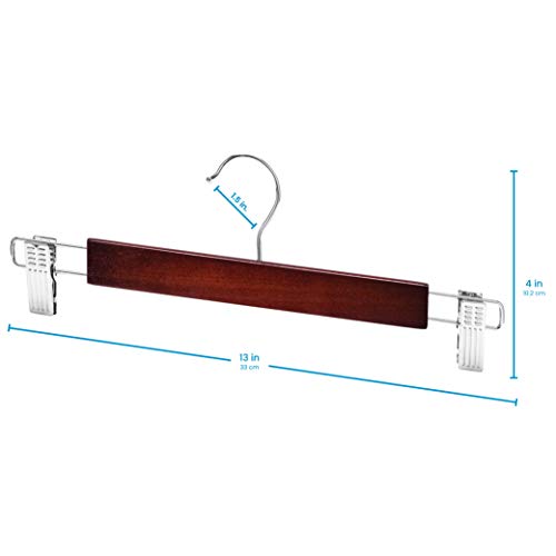 ZOBER Perchas de madera de alta calidad para pantalones con clips de metal con clip de agarre para pantalones, acabado liso de madera maciza, gancho giratorio de 360° – gancho de clip para pantalones, faldas, pantalones