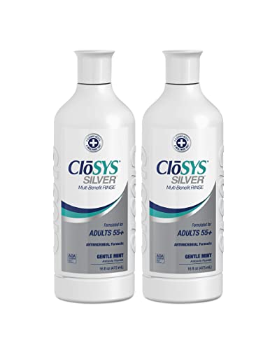 CloSYS Silver for Adults 55+ Fluoride Mouthwash, Gentle, Alcohol Free, 16 Ounce, (Pack of 2)