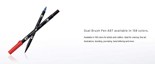 Tombow 56185 Marcadores artísticos de doble pincel, brillantes, paquete de 10. Mezclador, pincel y marcadores de punta fina