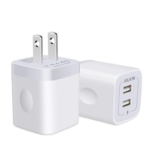USB Wall Charger, [2-Pack] 5V/2.1AMP AILKIN 2-Port USB Wall Charger Home Travel Plug Power Adapter Charging Box for iPhone 14 13 12 Pro MAX Mini SE 11 11Pro XS XR X 8 Plus, Samsung Galaxy, LG, Moto