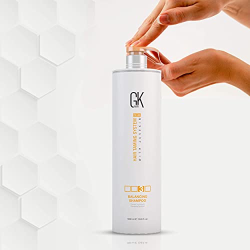 GK HAIR Global Keratin Balancing Shampoo (33.8 Fl Oz/1000ml) For Oily & Color Treated Hair Deep Cleansing, Restores pH Levels Ideal for Over-Processed and Environmentally Stressed Hair