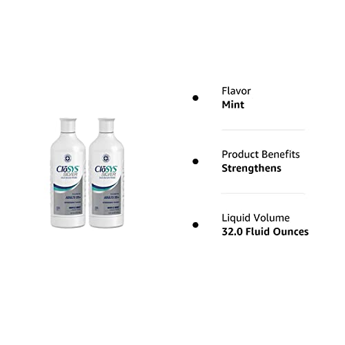 CloSYS Silver for Adults 55+ Fluoride Mouthwash, Gentle, Alcohol Free, 16 Ounce, (Pack of 2)