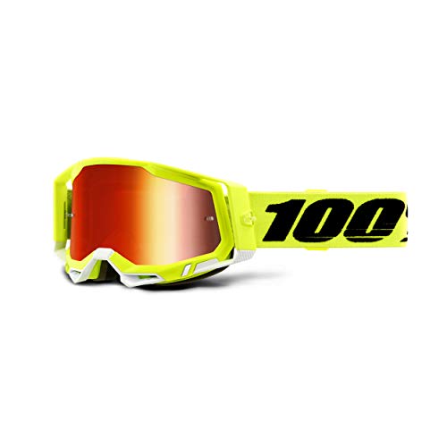 1 00% Racecraft 2 - anteojos protectoras para bicicleta de montaña y motocross, MX y MTB Racing (amarillo, lente roja espejo)