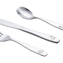 ANNOVA Juego de cubiertos para niños de 10 piezas, de acero inoxidable, 4 tenedores, 2 cuchillos de mesa seguros, 4 cucharadas, utensilios para niños, caja de almuerzo con dinosaurio (grabado T-Rex, triceratops, Diplodocus)