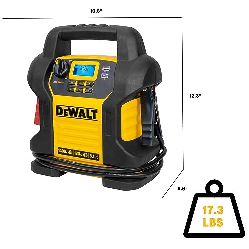 DEWALT DXAEJ14 - Arrancador Digital portátil para estación de alimentación: 1400 pico/700 amperios instantáneos, compresor de Aire Digital de 120 PSI, Puertos USB de 3.1 A, Abrazaderas de batería