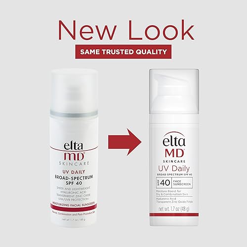 EltaMD Protector solar UV Daily Face hidratante con ácido hialurónico, amplio espectro SPF 40, loción de óxido de zinc transparente, a base de minerales UVA, protección solar UVB, 1.7 onzas