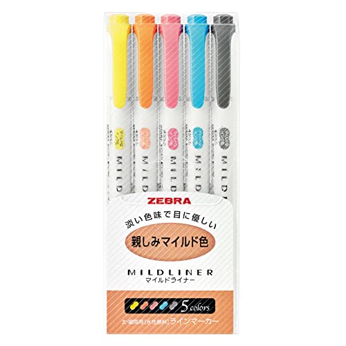 Zebra Highlighter Mildliner, juego de 5 colores amistosos