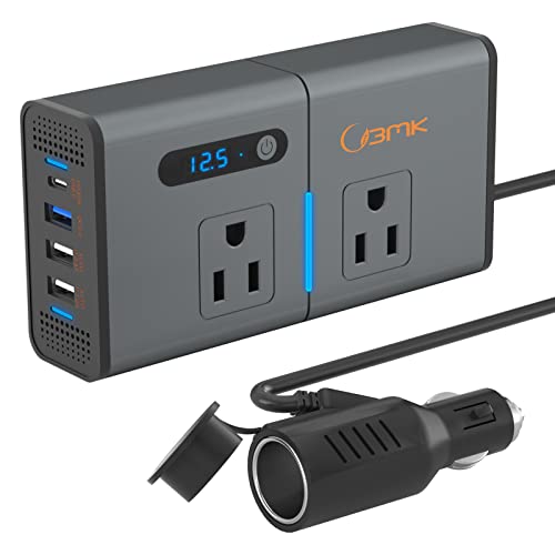 BMK BMK - Inversor de corriente BMK para automóvil de 200 W, nuevo adaptador de enchufe para automóvil, cargador de toma DC de 12 V a 110 V, inversor para automóvil con USB de 1.2 A y 2.4 A, 1 USB QC3.0 y 1 puerto tipo C