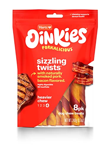 Hartz Oinkies Smoked Pig Skin Bacon Flavored Wrap Dog Treat Chews - 8 Pack