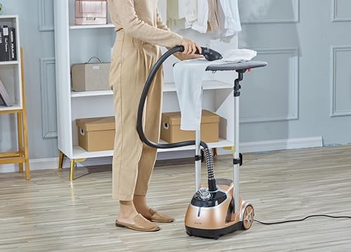 SALAV - Tabla de planchar profesional para ropa, 4 ajustes de vapor, acabado chapado en cromo y placa de vapor de acero inoxidable con ruedas para un movimiento más fácil, 1500 vatios