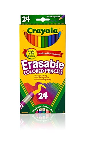 Crayola Erasable Colored Pencils, 24 Non-Toxic, Pre-Sharpened, Fully Erasable Pencils Colored Pencil Set for Adult Coloring Books or Kids 4 & Up, Great for Shading, Gradation, Line Art & More