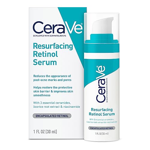 CeraVe - Sérum de retinol para marcas posteriores al acné y textura de la piel | Sérum facial refinador, rejuvenecedor e iluminador de poros con retinol | 1 onza