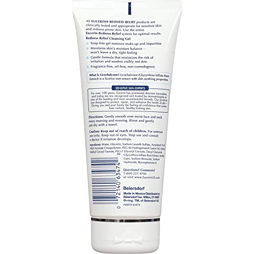 Eucerin Limpiador facial relajante para alivio del enrojecimiento, 6.8 onzas