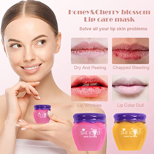 Honey&Sakura - Mascarillas de labios para reparación de día y noche, bálsamo de labios, hidratante y prevención de grietas exfoliante e hidratante, máscara de labios durante la noche, cuidado de labios y productos de reparación