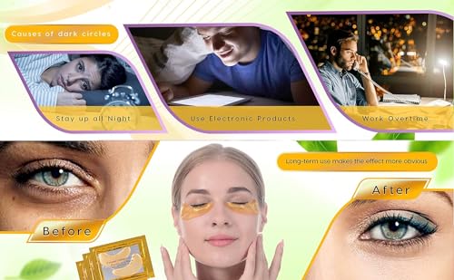 24k Gold Eye Mask, Collagen Eye Mask Pads, Dark Circle Eye Treatment, Under Eye Mask Gold, Under Eye Patches, Hydrogel Eye Patch, Eye Gel Mask(30 Pairs)