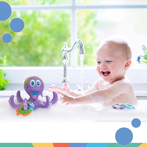 Nuby Flotante Pulpo Púrpura con 3 anillos Hoopla Interactivo Juguete de baño