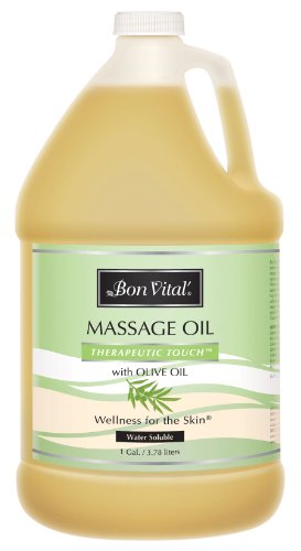 Bon Vital' Therapeutic Touch Massage Oil Made with Olive Oil to Repair Dry Skin & Soothe Sore Muscles, Lightweight Oil Perfect for Any Massage to Hydrate and Nourish Dry, Rough Skin, 1 Gallon Bottle