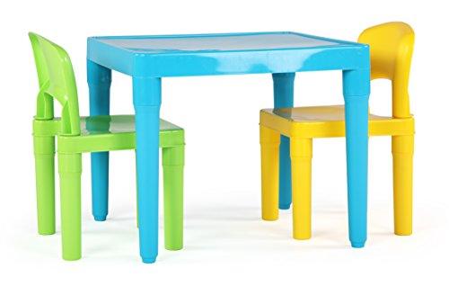 Humble Crew, Aqua Table & Green/Yellow - Juego de Mesa de plástico Ligero y 2 sillas, Cuadrado, para niños pequeños