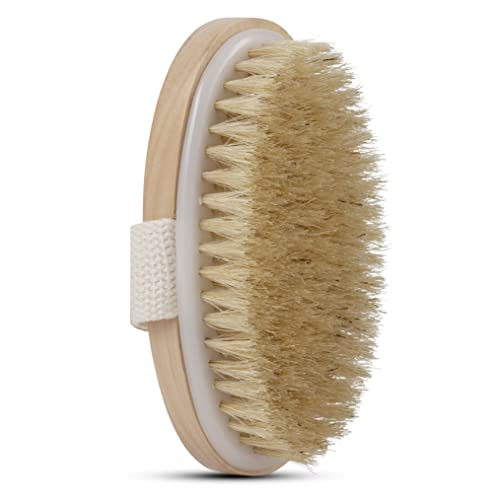 Dry Skin Body Brush - Improves Skin's Health And Beauty - Natural Bristle - Remove Dead Skin And Toxins, Cellulite Treatment , Improves Lymphatic Functions, Exfoliates, Stimulates Blood Circulation
