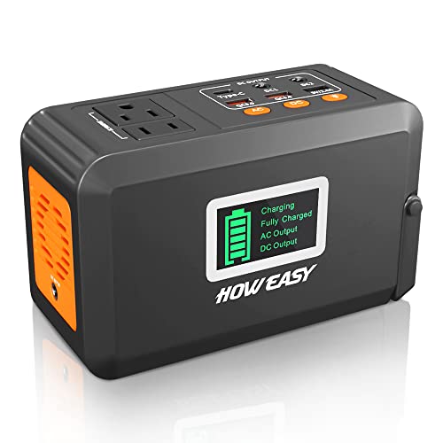 HOWEASY - Estación de energía portátil, generador solar para exteriores, batería de litio de reserva, con salida de CA de 110 V/120 W y linterna LED, para camping familiar, caravana, viajes, emergencia