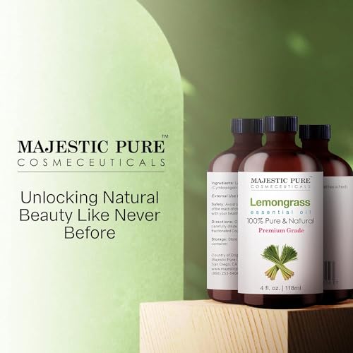 Majestic Pure Lemongrass Essential Oil, 100% Pure and Natural with Therapeutic Grade, Premium Quality Lemongrass Oil, 4 Fl. Oz.