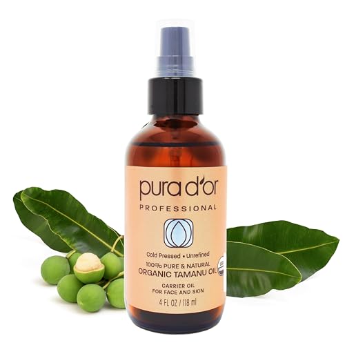 PURA D’OR Organic Tamanu Oil (4oz) USDA Certified - 100% Pure & Natural Moisturizer - Perfect Base Carrier Oil for DIY Skin Care - Helps Reduce Scars from Psoriasis, Eczema & Acne (Packaging may vary)