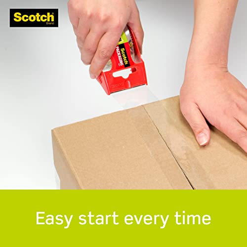 Scotch Sure Start cinta de embalaje, 6 rollos con dispensador, 4,8 x 22,2 yardas, núcleo de 2 pulgadas, ideal para embalar, enviar y mover, transparente (145-6)