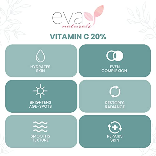 Vitamin C Serum 20% by Eva Naturals (1 oz) - Best Vitamin C Serum for Face, Offers Anti-Aging & Protection Against UV & Free Radical Damage - Hyaluronic Acid, Vitamin E & Turmeric - Enhanced Formula by Eva Naturals