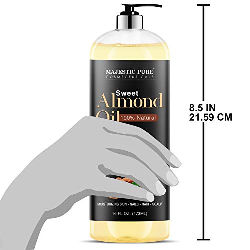 Majestic Pure Sweet Almond Oil, Super Triple A Grade Quality, 100% Pure and Natural from Spain, Cold Pressed , 16 fl oz.