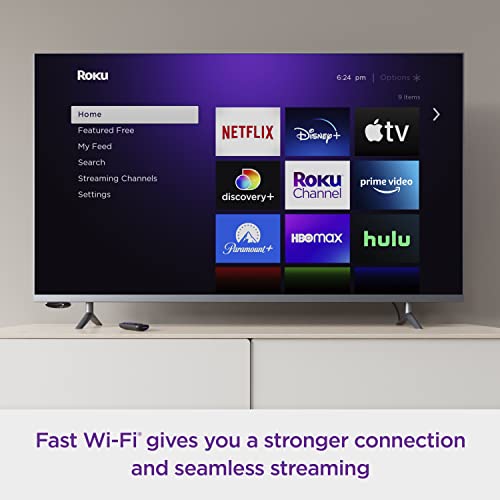 Roku Express 4K+ | Reproductor Multimedia de transmisión HD/4K/HDR con transmisión inalámbrica Suave y Control Remoto de Voz Roku con Controles de TV, Incluye Cable HDMI Premium