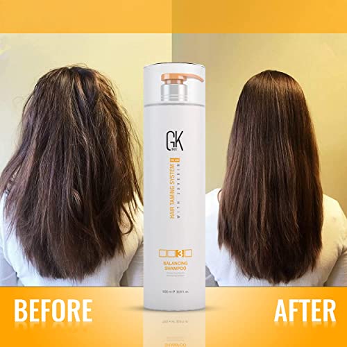 GK HAIR Global Keratin Balancing Shampoo (33.8 Fl Oz/1000ml) For Oily & Color Treated Hair Deep Cleansing, Restores pH Levels Ideal for Over-Processed and Environmentally Stressed Hair