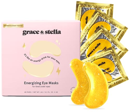 Grace & Stella Anti-Wrinkle + Energizing Gold Collagen Eye Masks | Depuffing Undereye Patches | Vegan & All-Natural (24 Pairs)