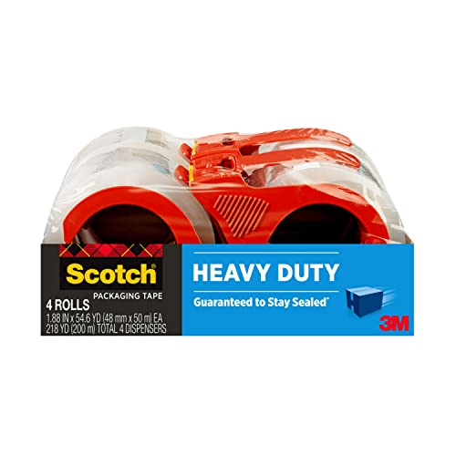 Scotch Heavy Duty Shipping Packaging Tape with Refillable Dispensers, 1.88 in x 54.6 yd, 4 Pack (3850-4RD)