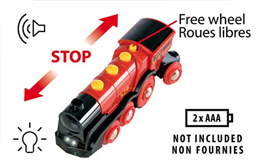 BRIO World 33592 Mighty Red Action Locomotora | Tren de Juguete a Pilas con Efectos de luz y Sonido para niños a Partir de 3 años