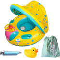 FindUWill Inflatable Baby Float-Pool Swimming Ring with Sun Canopy with Inflator Pump,Waterproof Carry Bag,Duck Toys