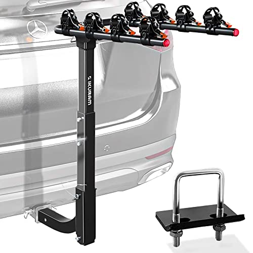 IKURAM - Soporte para bicicleta de 2/3/4 con enganche de montaje doble plegable para coches, camiones, SUV y furgonetas con un receptor de enganche de 2 pulgadas (mejor momento para comprar)