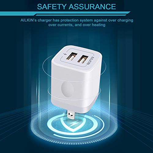 USB Wall Charger, [2-Pack] 5V/2.1AMP AILKIN 2-Port USB Wall Charger Home Travel Plug Power Adapter Charging Box for iPhone 14 13 12 Pro MAX Mini SE 11 11Pro XS XR X 8 Plus, Samsung Galaxy, LG, Moto