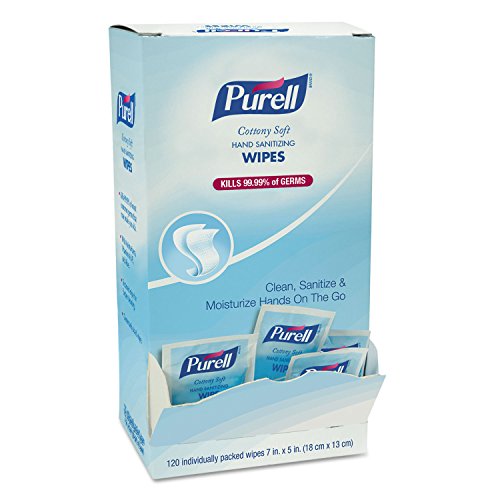 PURELL 902712BX Cottony Toallitas desinfectantes de mano envueltas individualmente, 5 pulgadas x 7 pulgadas, 120/caja