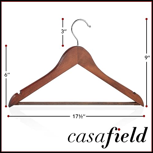 Casafield - 20 Walnut Wooden Suit Hangers - Premium Lotus Wood with Notches & Chrome Swivel Hook for Dress Clothes Coats Jackets Pants Shirts Skirts
