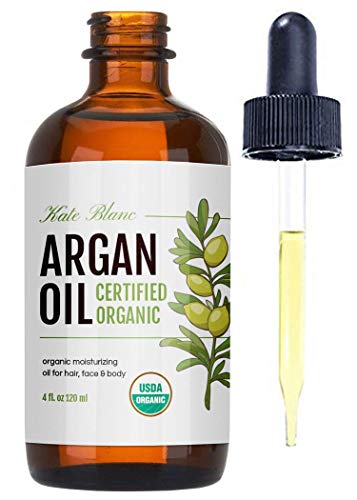 Aceite de argán marroquí, certificado USDA, orgánico, virgen, 100% puro, prensado en frío por Kate Blanc. Estimula el crecimiento para cabello seco y dañado. Hidratante para la piel. Protector de uñas.