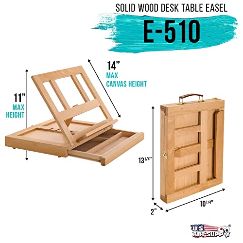 U.S. Art Supply Solana - Caballete ajustable de madera con cajón de almacenamiento, madera de haya premium